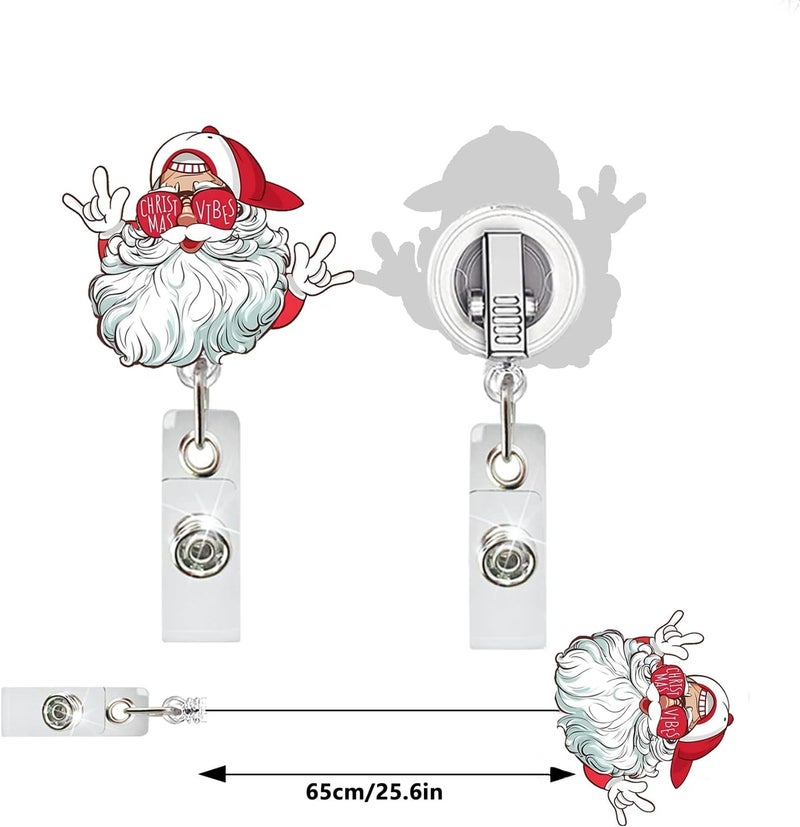 NSSHEL Funny Santa Claus Christmas Badge Reel Retractable Cute Nurse Gifts Holiday Christmas ID Name Badge Holder with Alligator Clip for Nurse Nursing RN CNA LPN Medical Worker & Teacher Name Tag Decoration - Image 4